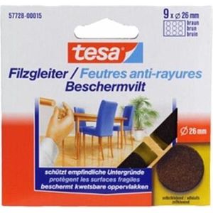 9x Tesa meubelvilt rond bruin 2,6 cm - Vloerbescherming - Beschermvilt - Meubelvilt - Viltglijders - Anti-kras vilt