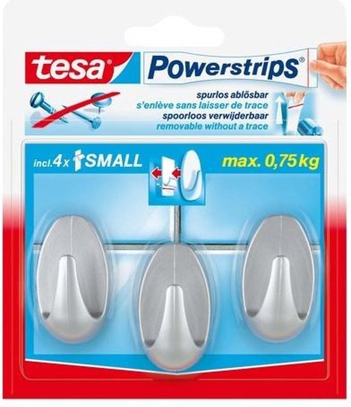 Tesa Powerstrips Haken Ovaal Small Mat Chroom 3 Stuks