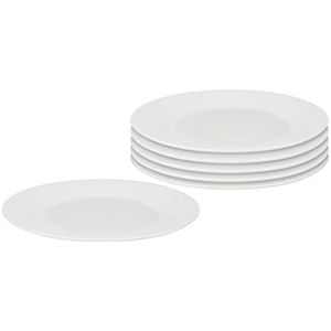 VBS Eetborden, Ø 20,5 cm, 6 stuks, porselein, wit, vaatwasmachinebestendig, magnetronbestendig, ontbijtborden, serviesset, eetborden, tafelservies voor 6 personen