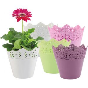 Bloempot - plantenpot - set van 4 - kunststof - frisse kleuren - 14,5cm breed en 15 cm hoog