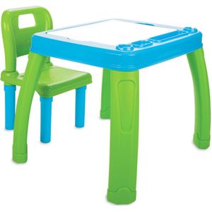 Jamara 460721 Kinderzitgroep Lets Study, gemaakt van robuust kunststof, geschikt voor binnen en buiten, afgeronde randen, beschilderd, afneembaar en afwasbaar, opbergruimte onder tafelblad, blauw