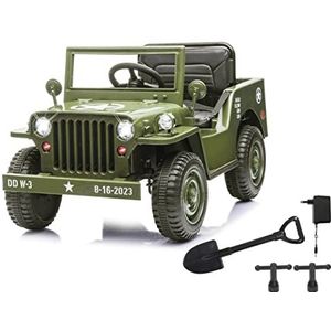 Jamara Willys Mb Jeep - 12v Accuvoertuig - Met USB- en MP3 Aansluiting - Legergroen - ca. 90 min. Accuduur