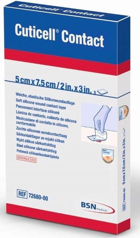 Cuticell Contact Siliconen Wondlaag 5 x 7,5 cm 5 Stuks - Zachte Bescherming