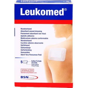 Leukomed - Eilandpleister - 7,2 x 5 cm - 5 Stuks - Steriel - Zachte Bescherming Voor Gevoelige Huid