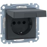 Merten MEG2414-0414 SCHUKO-stopcontact met klapd., IP44, BRS, schroef-liftkl., antraciet, systeem M