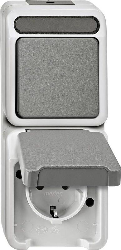 Merten 4075000 AquaStar Compleet Schakel-/Stopcontact combinatie Spatwaterdicht Lichtgrijs 1 Stuks