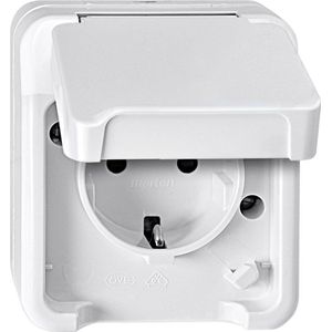 Merten 4074943 AquaStar Compleet Wandcontactdoos met Randaarde en Klapdeksel Spatwaterdicht Polar-wit 1-voudig