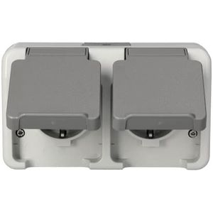 Merten MEG2321-8029 SCHUKO-dubbel stopcontact, horizontaal geplaatst, lichtgrijs, AQUASTAR, grijs