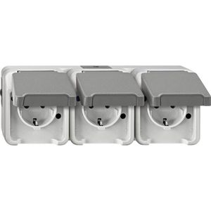 Schneider Electric 4074953 Aquastar Compleet Wandcontactdoos met Randaarde en Klapdeksel Spatwaterdicht Lichtgrijs 3-vo