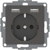 Merten - Schuko wandcontactdoos MEG2366-0414 - Antraciet - Met USB lader