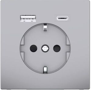 Merten Schuko-stopcontact met USB-oplader, roestvrij staal, compatibel met smartphone, MP3-tablet, compatibel met standaard inbouwdoos