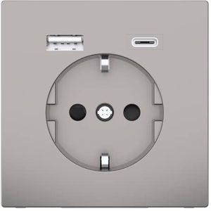 Merten Schuko-stopcontact met 2 USB-poorten, nikkel-metallic, systeemontwerp, geaard stopcontact, compatibel met smartphone, MP3-tablet, compatibel met standaard inbouwdoos