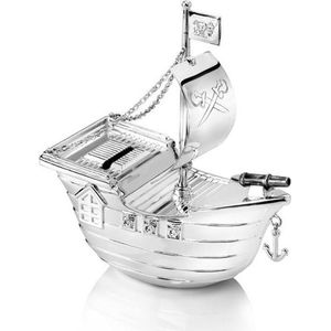 Zilverstad - Spaarpot Piratenboot zilver (met graveerplaatje)