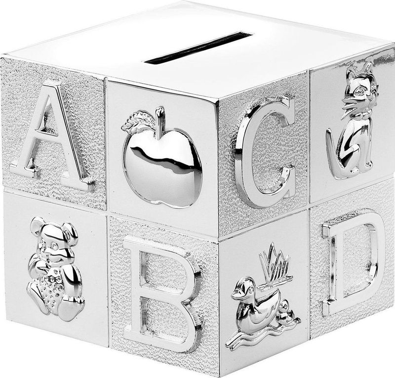 Zilverstad Spaarpot Kubus Groot ABC - Zilver - Verzilverd - Gelakt