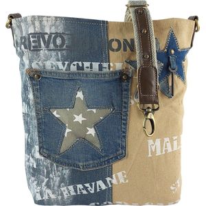 Sunsa - duurzame schoudertas voor dames. Schoudertas gemaakt van gerecycled jeans & canvas (canvas). Handtas vintage retro stijl. Crossbody tas voor dames.