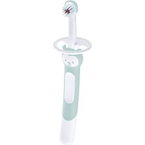 MAM Training Brush, babytandenborstel met lang handvat om bij elkaar te houden, kindertandenborstel voor zachte tandreiniging, 5+ maanden, turkoois