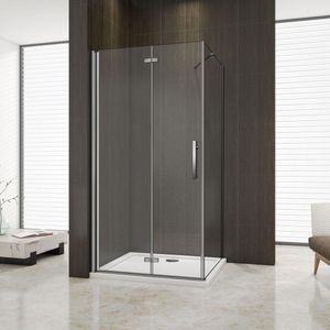 douchecabine 80x90x195cm met vaste zijpaneel, vouwdeur, douchedeur+zijwand, 6mm nano veiligheidsglas, vouwbare douchedeur,vaste douchewand en glazen draaideur