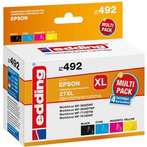 Edding Inktcartridge vervangt Epson 27XL, T2711, T2712, T2713, T2714 Compatibel Combipack Zwart, Cyaan, Magenta, Geel EDD-492 18-492