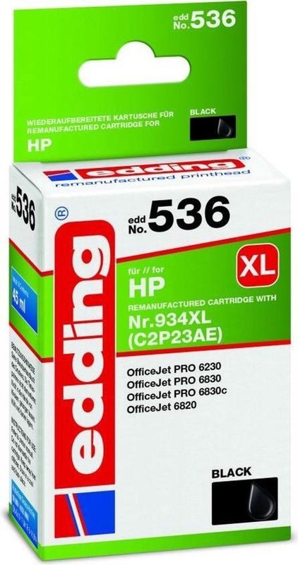 Edding - Inktpatroon - Zwart - 45 ml - Compatibel met HP 934XL