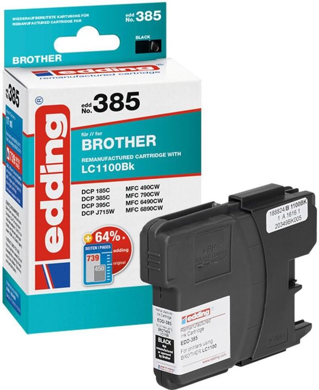 Edding Inktcartridge vervangt Brother LC-1100BK Compatibel Zwart EDD-385 18-385