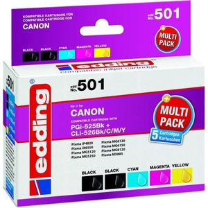 Edding Inktcartridge vervangt Canon PGI-525PGBK, CLI-526BK, CLI-526C, CLI-526M, CLI-526Y Compatibel Combipack Zwart, Foto zwart, Cyaan, Magenta, Geel EDD-501