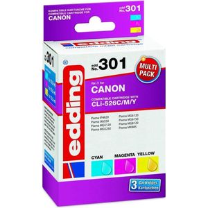 edding Druckerpatronen EDD-301 cyan, magenta, gelb kompatibel zu Canon CLI-526 C/M/Y, 3er-Set
