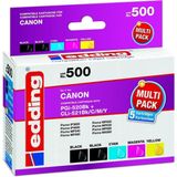 Edding Inktcartridge vervangt Canon PGI-520PGBK, CLI-521BK, CLI-521C, CLI-521M, CLI-521Y Compatibel Combipack Zwart, Foto zwart, Cyaan, Geel, Magenta EDD-500