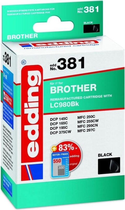 Edding - Print Cartridge - Zwart - Compatibel met Brother