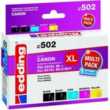 Edding Inktcartridge vervangt Canon PGI-550PGBK XL, CLI-551C XL, CLI-551M XL, CLI551Y XL Compatibel Combipack Zwart, Cyaan, Magenta, Geel EDD-502 EDD-502