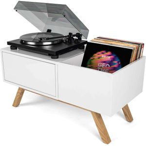 Glorious Turntable Lowboard - hoogwaardig draaiplateau in retro design uit de jaren 60, opbergruimte voor een draaitafel en veel ruimte voor schijven, wit