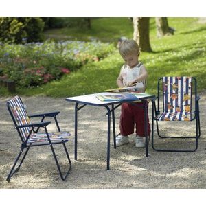 Best Campingset voor kinderen, 3-delig, 2 stabiele klapstoelen voor kinderen met stalen buisframe en tafel, weerbestendig en uv-bestendig, ruimtebesparend, blauw