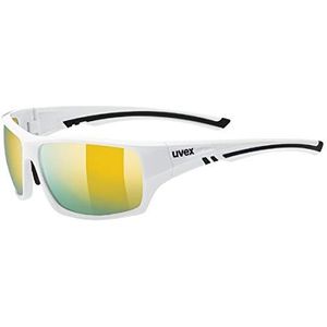uvex Sportstyle 222 Pola Sportbril voor mannen en vrouwen, gepolariseerd, comfort en perfecte grip zonder drukpunten, wit/geel, eenheidsmaat