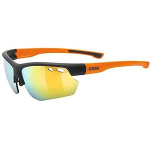 uvex Sportstyle 115 Sportbril voor volwassenen, uniseks, met verwisselbare glazen, mat zwart/oranje, één maat