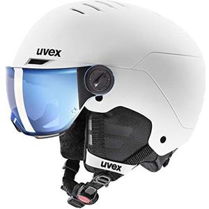 uvex rocket jr visor - skihelm voor kinderen - met vizier - individueel passysteem - white - black matt - 51-55 cm