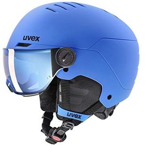 uvex Rocket Jr Visor Skihelm voor kinderen, met vizier, individuele maatverstelling, mat blauw, 54 - 58 cm