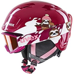uvex heyya set - skihelm incl. skibril voor kinderen - individueel passysteem - contrastverhogend - berry - white sloth - 46-50 cm