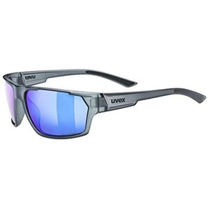 uvex sportstyle 233 P - sportbril voor dames en heren - gepolariseerd - gespiegeld - smoke matt/blue - one size