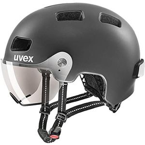 uvex rush visor - lichte stadshelm voor dames en heren - met vizier - incl. led-licht - dark silver matt - 55-58 cm