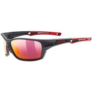 uvex sportstyle 232 P - sportbril voor dames en heren - gepolariseerd - drukvrij draagcomfort & perfecte pasvorm - black matt red/red - one size