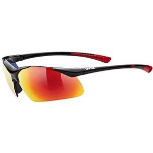 uvex Sportstyle 223 Sportbril voor dames en heren, spiegeleffect, comfort en perfecte grip zonder drukpunten, zwart/rood, eenheidsmaat