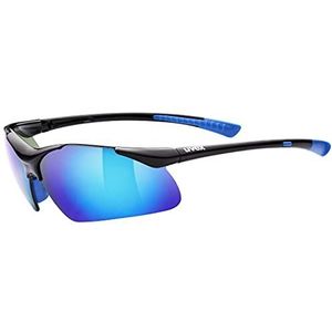 uvex Sportstyle 223 Sportbril voor dames en heren, spiegeleffect, comfort en perfecte grip zonder drukpunten, zwart/blauw, eenheidsmaat