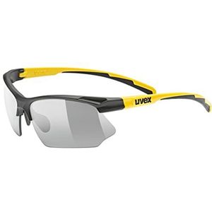 uvex sportstyle 802 V - sportbril voor dames en heren - meekleurend - condensvrij - black matt-sunbee/smoke - one size