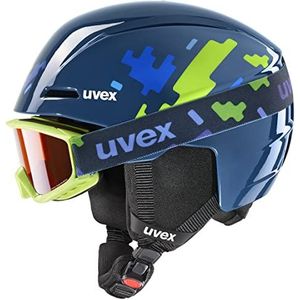 uvex viti Set skihelm en bril voor kinderen, uniseks, blauwe puzzel, 46-50 cm