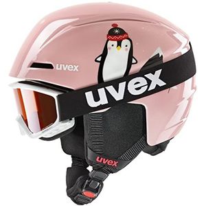 uvex viti set, Skihelm & Skibril Unisex kinderen, pink penguin, 46-50 cm