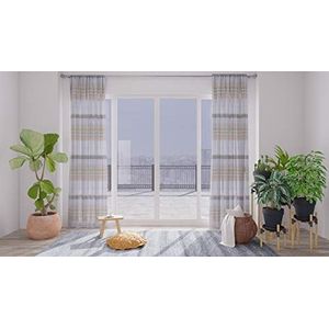 Homing halbtransparenter Vorhang weiß beige natur | quergestreift modern natur weiß Streifen | Wohnzimmer Kinderzimmer Schlafzimmer (1Stück) 245 x 140 cm (HxB)