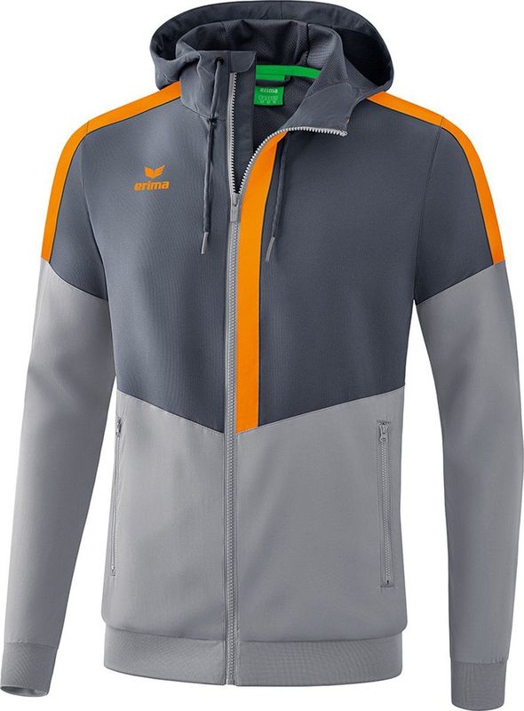 Erima Squad Tracktop Jack Met Capuchon Slate Grijs-Monument Grijs-New Oranje Maat XL