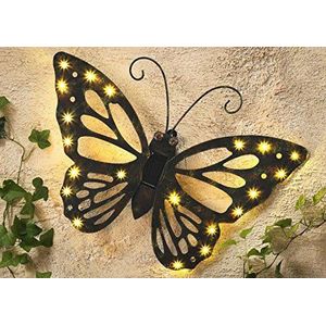 Abc Home Wanddecoratie met vlinders, leds, zonnepaneel, lichtsensor, 42 cm B