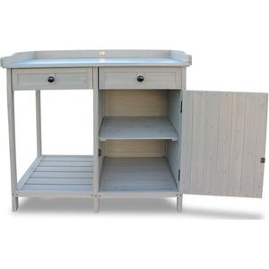 HABAU Plantentafel met onderkast – tuintafel van FSC-gecertificeerd massief hout met werkblad en opbergruimte – 98 x 48 x 95 cm – grijs
