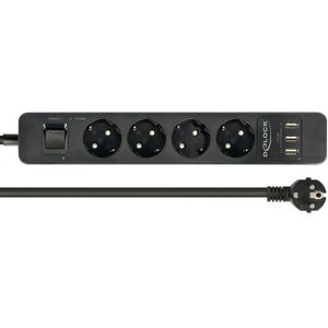 DeLOCK - Verlengstekker - Zwart - 4x CEE 7/3 - 1,5 m - 4000 Watt