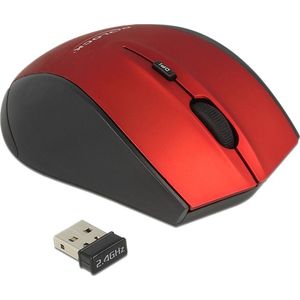 DeLOCK draadloze USB muis met 6 knoppen - 1000-1600 DPI / zwart/rood